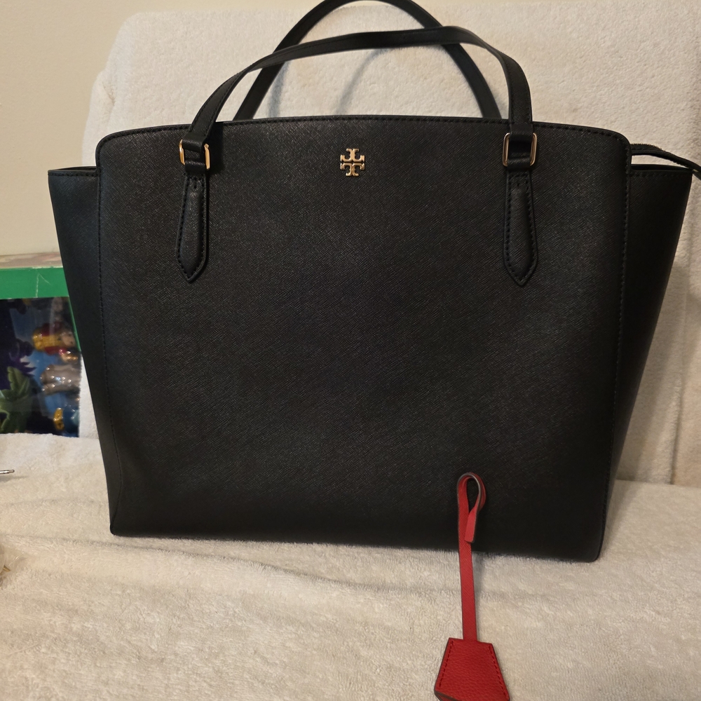 Tory Burch Women's Saffiano Leather  Black  Large Bag